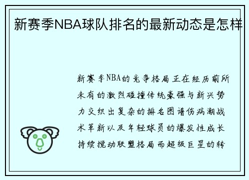 新赛季NBA球队排名的最新动态是怎样